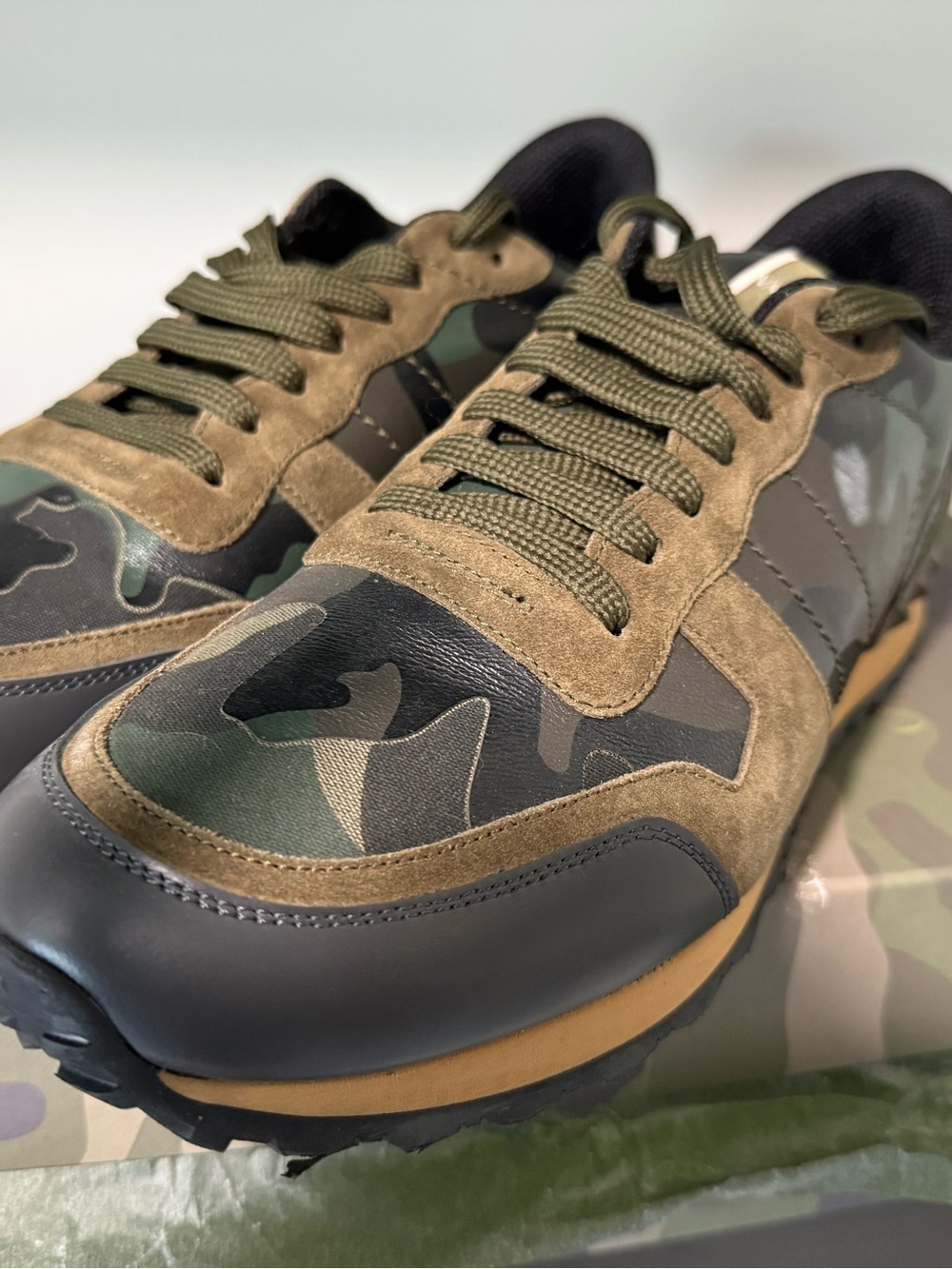 Valentino Garavani Men's Camo Suede & Leather Sneakers - Olive Green